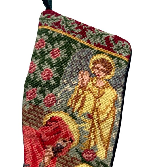 Needlepoint Christmas Stocking Nativity Scene Old World Religious Holiday Decor - Picture 4 of 11